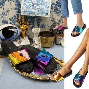 🆕 KURT GEIGER LONDON 🧿 NWOT Meena Eagle Metallic Pool Slide - Size 40.5 US 9.5